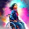 Beautiful disabled girl in wheelchair on colorful abstract background. 3d illustration AI Generated