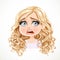 Beautiful disappointed cartoon blond girl with magnificent curly hair portrait