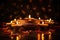 Beautiful diya lamps lit during Diwali celebration, closeup, Diwali festival of lights background, AI Generated