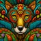 Beautiful dog face ethnic tribal design. Swirling patterns in bright colours. Wold, dog or fox totem. Generative AI