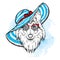 A beautiful dog in a summer hat and glasses. Collie. Purebred puppy. Vector illustration for a postcard or a poster.