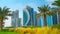 Beautiful doha city with many landmark towers , view from the corniche area