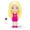 Beautiful doll baby girl with long blond hair in a pink dress