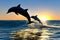 Beautiful dolphins diving and leaping out of the ocean