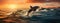 Beautiful dolphins jump out of the sea. selective focus. Generative AI,