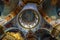 Beautiful dome in an orthodox cathedral, church. Beautiful Christian murals. The sun\\\'s rays illuminate the dome beautifully.