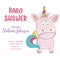 Beautiful doodle baby shower card wirh watercolor unicorn