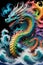 A beautiful dragon in the colorful waves and smokes, fantasy art, artwork, animal creatures, design