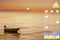 Beautiful dramatic atmosphere of twilight sun sky and sea with fisherman`s boats in summer tropical season with graph and chart