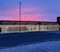 Beautiful dramatic dawn sky in the city of London over bus shelter and bike