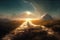 Beautiful dramatic mysterious landscape with spiritual pathway to heaven. AI generated