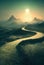 Beautiful dramatic mysterious landscape with spiritual pathway to heaven. Digital 3D illustration