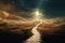 Beautiful dramatic mysterious landscape with spiritual pathway to heaven. Digital 3D illustration