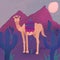 Beautiful drawing of a camel in a desert during the night