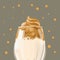 Beautiful drawing of a delicious fresh healthy appetizing white cocktail with caramel foam and bubbles in a transparent