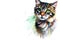 beautiful drawn cat with green eyes plays with you, hunts, hides behind the wall, a lot of space for text, watercolor,