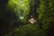 Beautiful dreamy portrait of young attractive Asian woman enjoying nature sitting lotus pose doing yoga meditating relaxed at