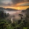 Beautiful dreamy sunrise over tropical jungle Generative AI