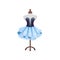 Beautiful dress on mannequin. Costume of theater actress on dummy. Item of dressing room. Flat vector design