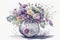 Beautiful dried flower arrangement in a stylish pink vase, watercolor background, ai generative