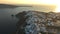 Beautiful drone shot of santorini greece during the summer vacation sunset