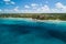 Beautiful drone view of Caribbean sea coast at Bayahibe village, Dominican Republic