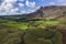 Beautiful drone view over Lake District landscape in late Summer, in Wast Water valley with mountain views and dramatic sky