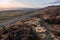 Beautiful early spring sunset in Peak District at Stanage Edge near Hathersage, Derbyshire - March 2019