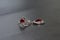 Beautiful earrings, decorated with artificial stones. Lots of artificial diamonds and ruby