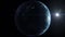 Beautiful Earth Rotation 360 Degrees with the Sun Flares Seamless. Full Turn of the Planet, Dark Side with Night Cities