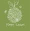 Beautiful Easter decorative olive green greeting card with hanging crochet lacy egg