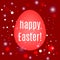 Beautiful Easter egg on red background with glow and bokeh particles