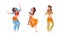 Beautiful Eastern Woman Dancing Belly Dance Vector Set