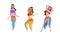 Beautiful Eastern Woman Dancing Belly Dance Vector Set