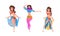 Beautiful Eastern Woman Dancing Belly Dance Vector Set