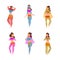 Beautiful Eastern Woman Dancing Belly Dance Vector Set