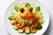 Beautiful edible vegetable salad with little red frog
