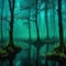 A beautiful and eerie green swamp Digital illustration made to look like photography with no reference