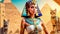 Beautiful Egyptian queen against the background of the pyramid.