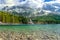 beautiful Eibsee mountain lake in Grainau Germany with Zugspitze mountains in the background