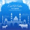 Beautiful eid mubarak islamic with mosque, goat, cloud and blue sky. Eid al adha mubarak islamic background