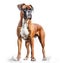 Beautiful and elegant boxer dog on white background, strong and loyal dog. Generative AI