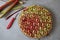 Beautiful elegant and delicious Rhubarb - Strawberry geometric pie against white background