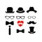 Beautiful elements for cards with a beard, mustaches, hats and sunglasses