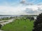 Beautiful embankment of confluence of Volga river and Kotorosl in Yaroslavl, Russia. Aerial view. Colorful background.