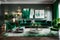 Beautiful Emerald Green and Grey living room interior - AI Generated