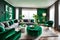 Beautiful Emerald Green and Grey living room interior - AI Generated