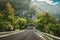 Beautiful Empty Asphalt Freeway, Motorway, Highway Against Mountains Background. Travel Road Concept. France