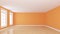 Beautiful Empty Orange Room with Two Windows, Light Parquet Floor