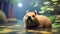 Beautiful Encounter: Closeup Illustration of a Capybara Amidst Nature\\\'s Serenity